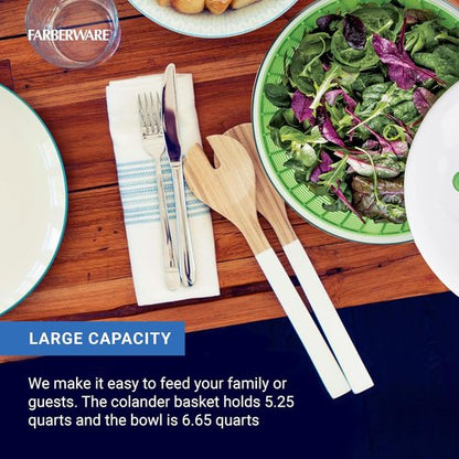 Farberware Pro Pump Salad Spinner - Easy-To-Use Bowl & Colander with Built-In Draining System | 6.6 Quart, Green
