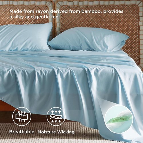 Bedsure King Size Sheets Set - Cooling Bamboo Rayon Sheets for Hot Sleepers | Breathable & Soft, Aqua