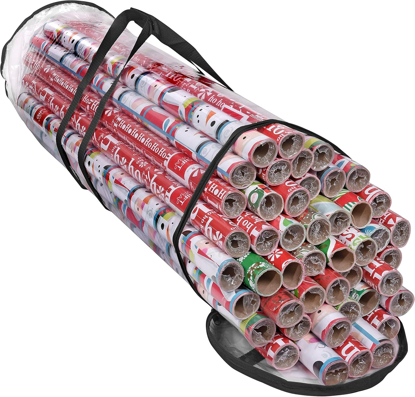 Primode Wrapping Paper Storage Bag - Heavy Duty Organizer for 24 Rolls | Fits 40-Inch Long Rolls, Clear PVC