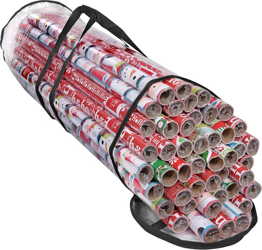 Primode Wrapping Paper Storage Bag - Heavy Duty Organizer for 24 Rolls | Fits 40-Inch Long Rolls, Clear PVC