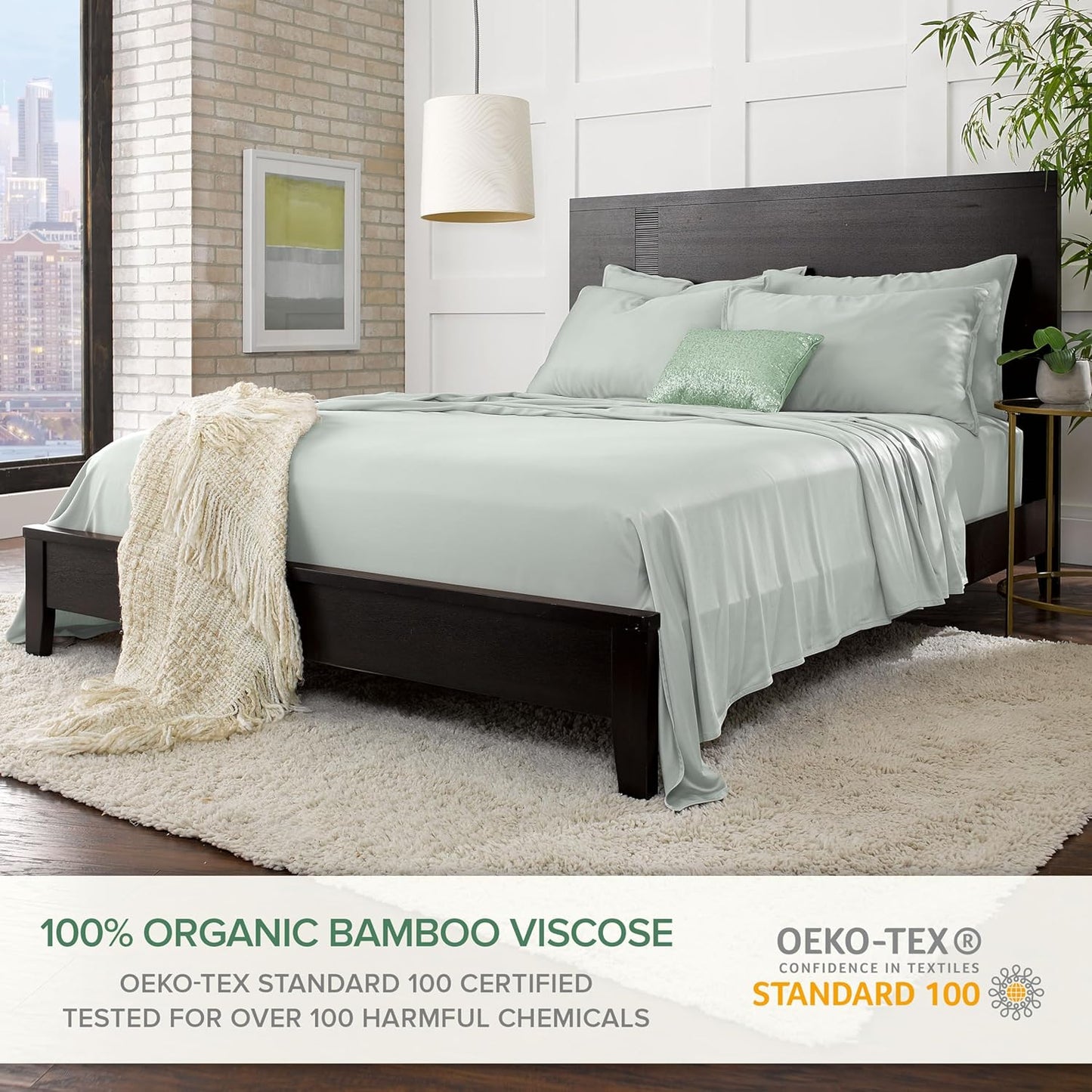 Pure Bamboo Split King Sheets - 100% Organic Viscose Bed Sheet Set, Soft & Cooling, Sea Glass Color