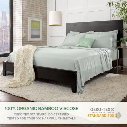 Pure Bamboo Split King Sheets - 100% Organic Viscose Bed Sheet Set, Soft & Cooling, Sea Glass Color