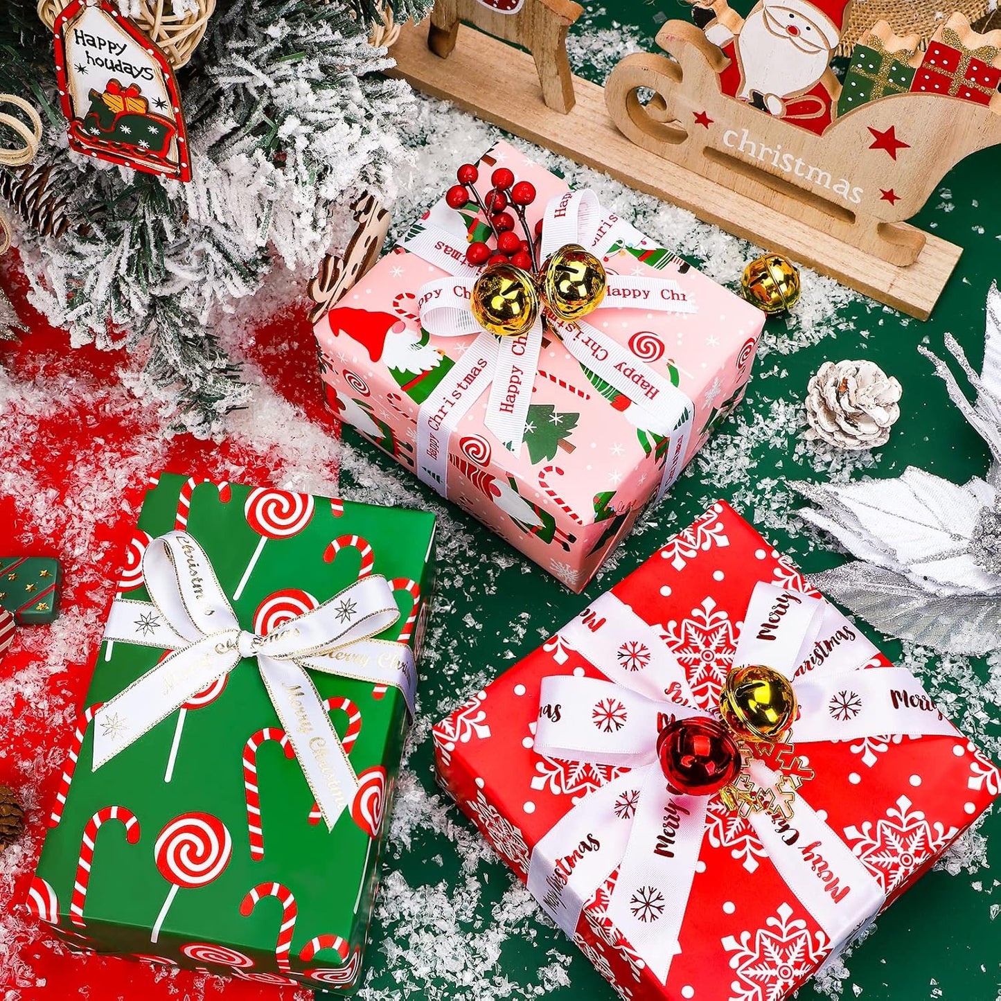 Wrapaholic Christmas Wrapping Paper Roll - Jumbo 30 Inch Gnome Elf Holiday Design | 4 Rolls, 120 Inch Each