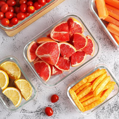 HOMBERKING 10 Pack Glass Meal Prep Containers, Glass Food Storage Containers with Lids, Airtight Glass Lunch Bento Boxes, BPA-Free & Leak Proof, 36oz & 14oz (10 lids & 10 Containers) - Deep Blue