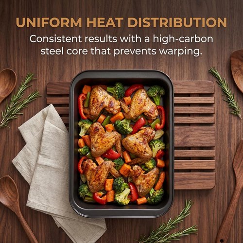 Lyellfe Non-Stick Baking Pan Set - 3 Pack 13 x 9 Inch Deep Cookie Sheets for Brownies & Lasagna | BPA Free