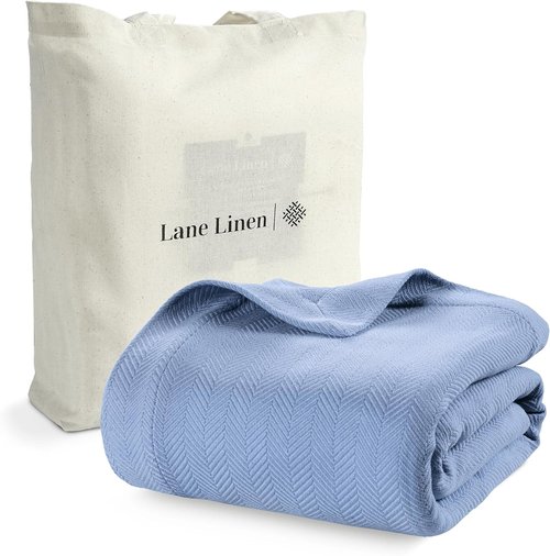 **LANE LINEN Twin Size Blanket - 100% Cotton, Cozy & Soft 350 GSM for All Seasons | Oeko-TEX Certified Light Blue (68"x90")**