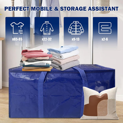 Skiennix Extra Heavy Duty Moving Bags - 12 Pack with Strong Zipper & Handles | 33 Gallon Dark Blue Storage Totes