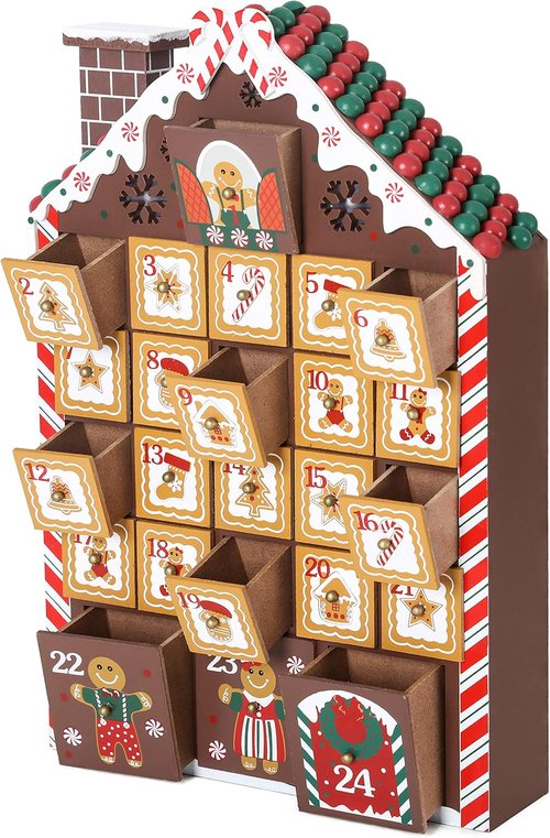 BRUBAKER Reusable Wooden Advent Calendar - Gingerbread House with LED Lighting | DIY Christmas Decor 10.31 x 17.72 x 2.17 Inches