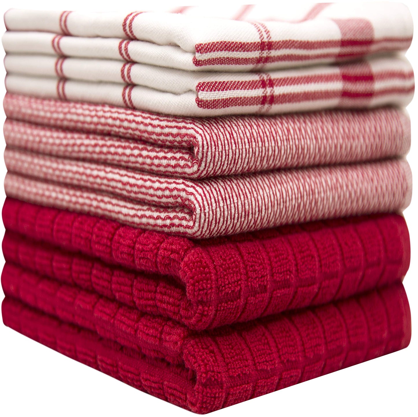 Premium Kitchen Towels (20”x 28”, 6 Pack) – Large Cotton Kitchen Hand Towels – Flat & Terry Towel – Highly Absorbent Tea Towels Set with Hanging Loop (Red Check)