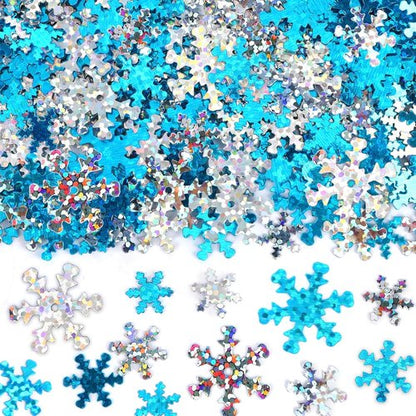 MARFOREVER Winter Snowflake Confetti - White & Blue Glitter Sequins for Holiday Party Decor