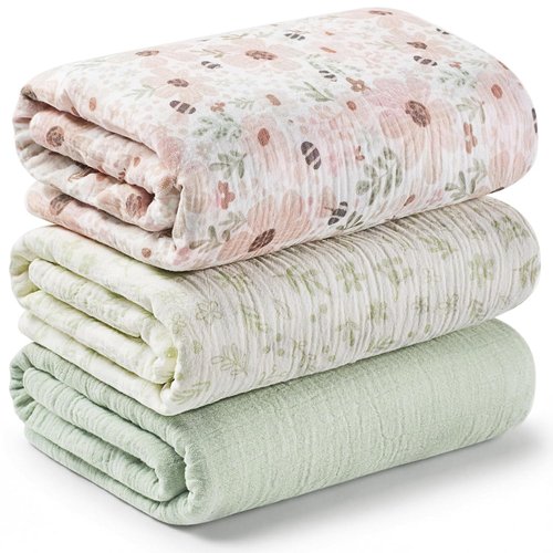 Flora Vale 3-Pack Muslin Swaddle Blankets - Large 47x47 Cotton Baby Blankets for Newborns, Soft & Breathable