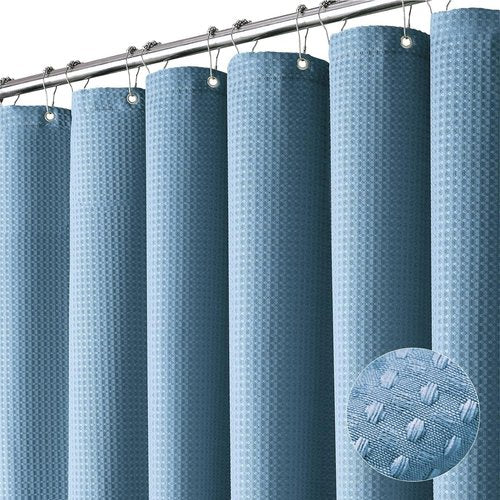 Wekayli Light Blue Shower Curtain - Waffle Textured Heavy Duty Thick Fabric Shower Curtains for Bathroom, with Grommets and 12 Stainless Steel Hooks 72''x72''