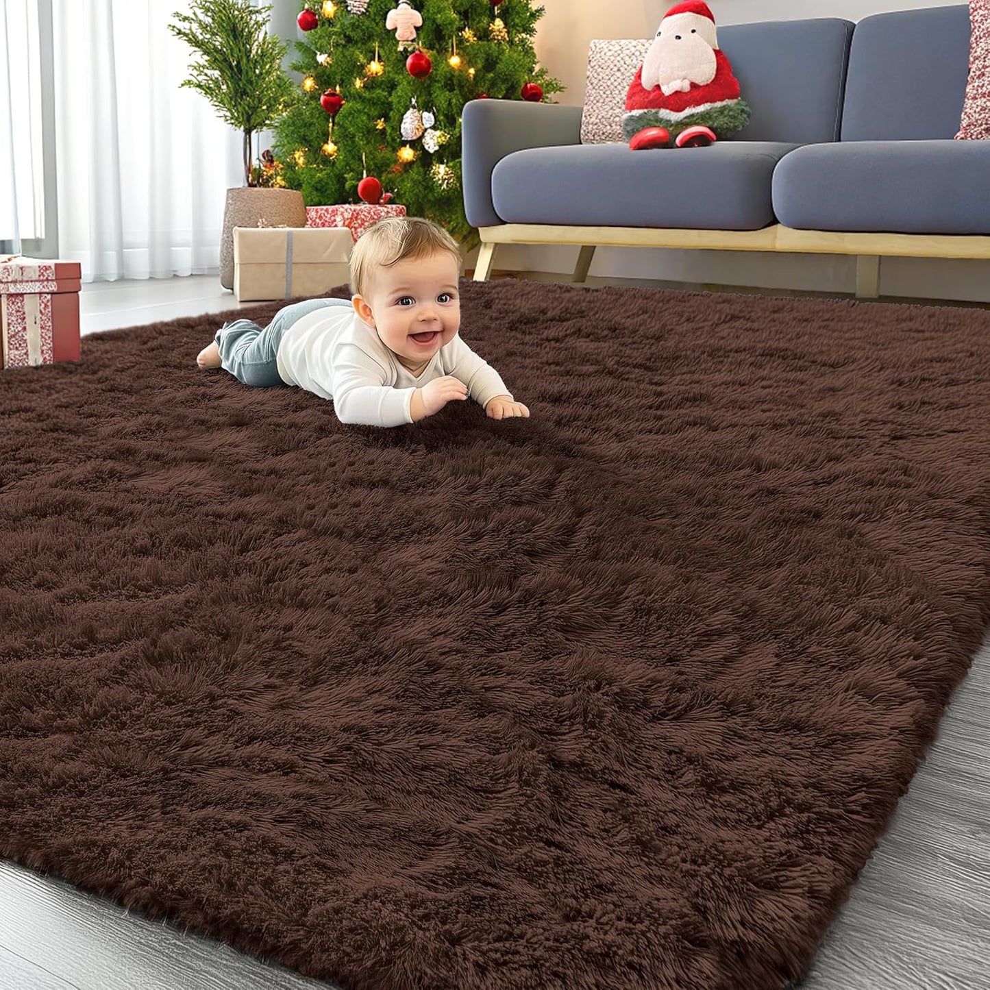 OLANLY Large Area Rug - Soft Fluffy Shaggy Carpet for Living Room & Bedroom | Machine Washable, 8x8 ft, Aesthetic Home Decor