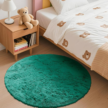 OLANLY Teal Green Round Area Rug - Soft, Fluffy, Machine Washable 3 ft Circle Carpet for Bedroom & Nursery Decor
