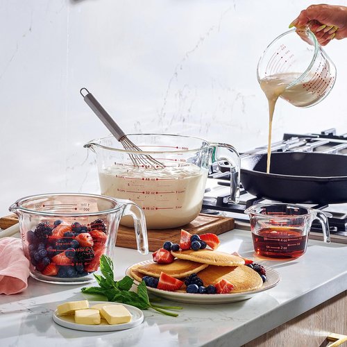 Le'raze Glass Measuring Cups Set - 3-Piece Kitchen Bakeware with Measuring Spoons & Whisk | Clear, Multi-Size