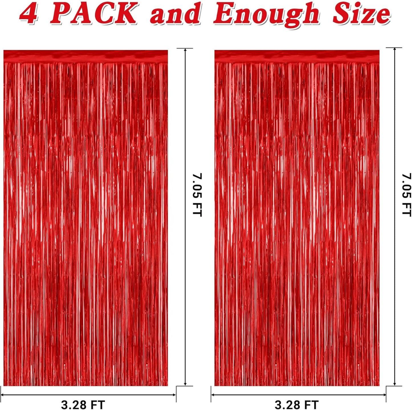 Regine Switzerland Red Backdrop - 4 Pack Metallic Foil Fringe Curtains | 3.28 FT x 7.05 FT Party Decor