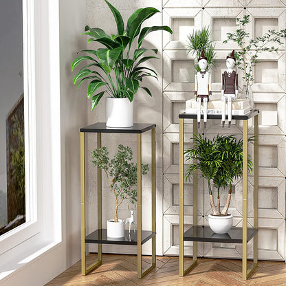 Moforoco Tall Plant Stand - Modern Metal Pedestal Planter Shelf for Indoor & Outdoor Use | Large Black Gold Design