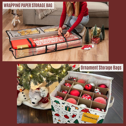 VENO Christmas Decoration Storage Bags - 3 Pack for Wrapping Paper & Ornaments | Durable & Spacious