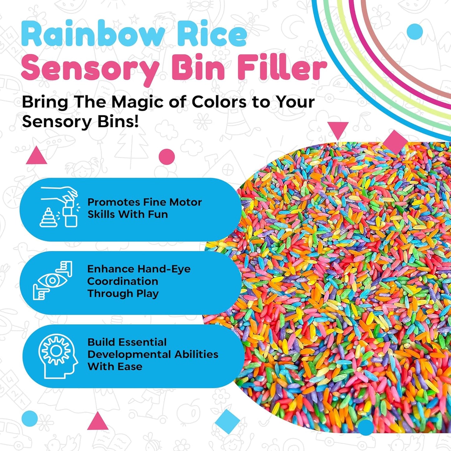 Rainbow Rice | Non-Toxic Sensory Bin Filler for Educational Play - 2 LB (4 Cups)