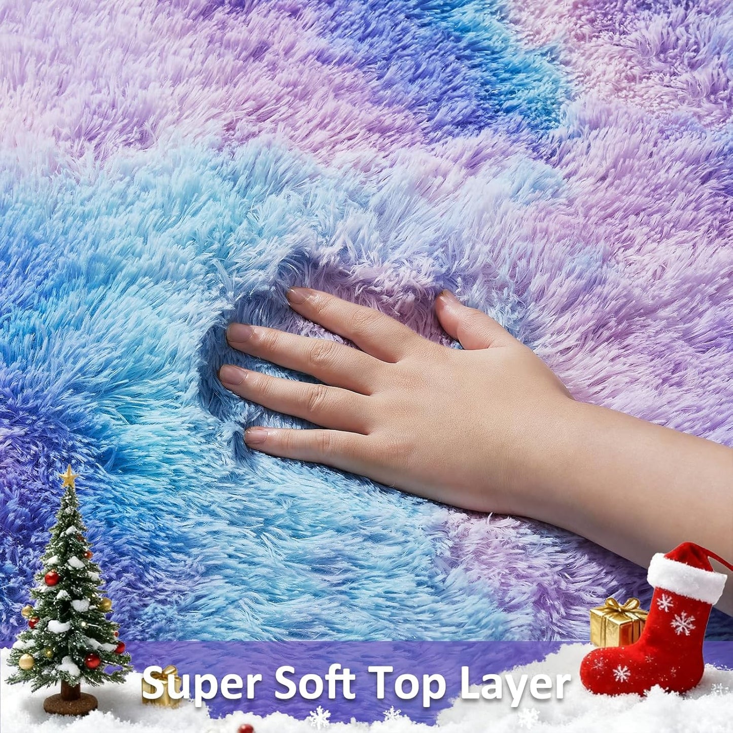 Ophanie Rainbow Purple Mermaid Rug - Fluffy Shag Soft Carpet for Kids' Room | 6x9 Size, Aesthetic Home Decor