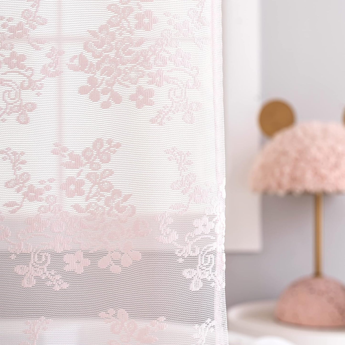TUDECO Pink Shower Curtain - Shabby Chic Lace Design with Sheer Valance | Vintage Floral Aesthetic, 72 x 72 Inch