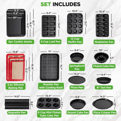 NutriChef 42-Piece Nonstick Bakeware Set - Carbon Steel Pans & Essential Baking Tools - Perfect for Sweet & Savory Treats