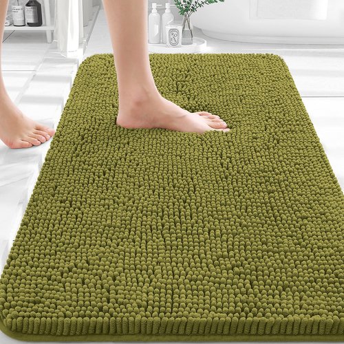 OLANLY Bathroom Rugs 30x20, Extra Soft Absorbent Chenille Bath Rugs, Rubber Backing Quick Dry, Machine Washable Bath Mats for Bathroom Floor, Tub and Shower, Home Decor Accessories, Willow Green