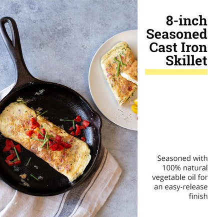 Lodge 8" Cast Iron Skillet - Chef Collection - Perfect Sear & Ergonomic Handles - Superior Heat Retention