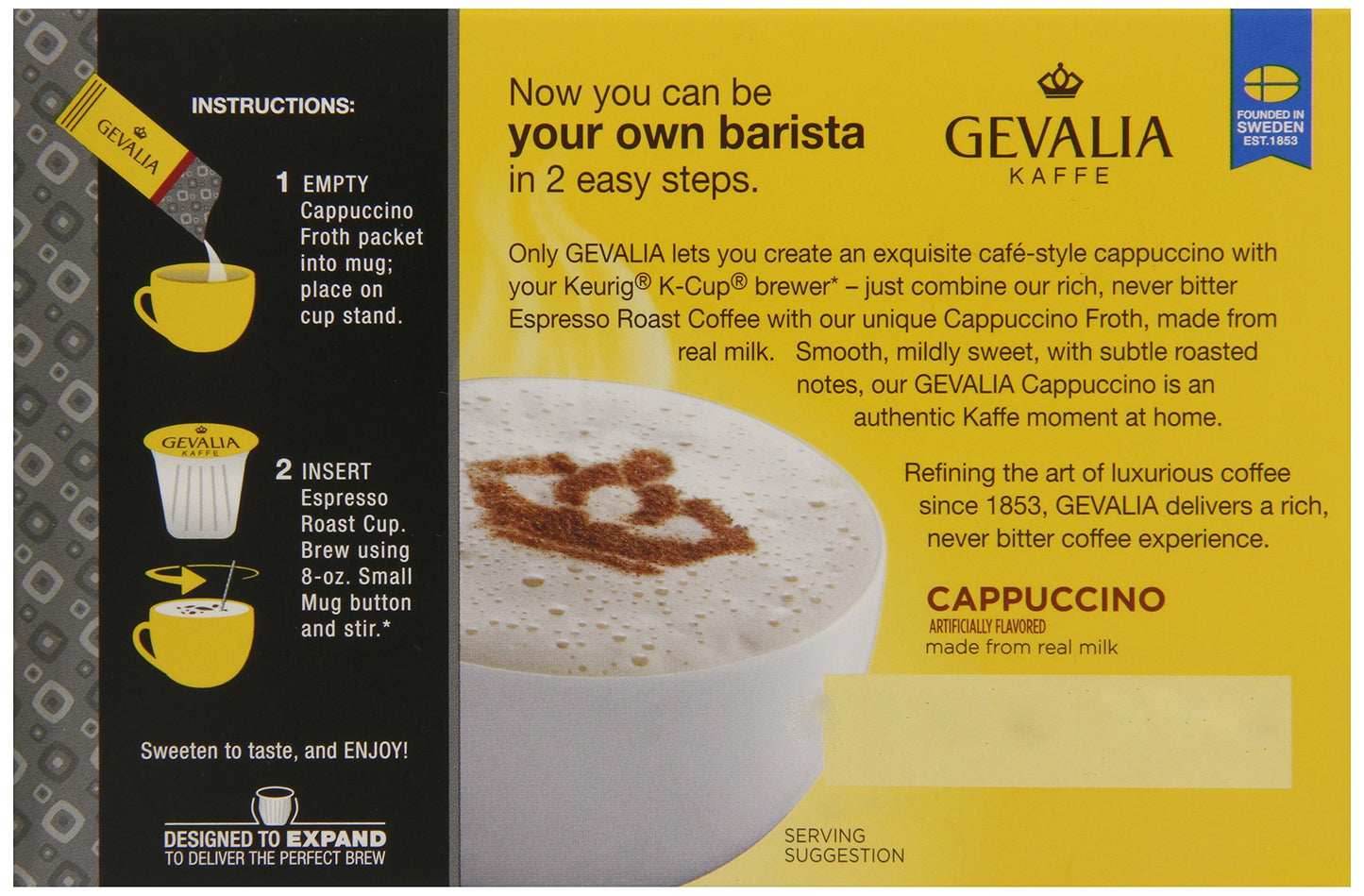 Gevalia Kaffe, 2-Step K-Cup & Froth Packets, (Cappuccino Espresso), 6 Count (Pack of 3)