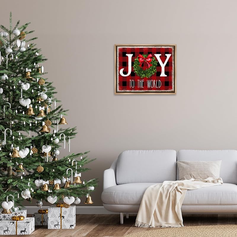 Christmas Buffalo Plaid Affirmation Canvas in Floater Frame - 25 x 31 inches, Montalcino Elm + Floater Frame