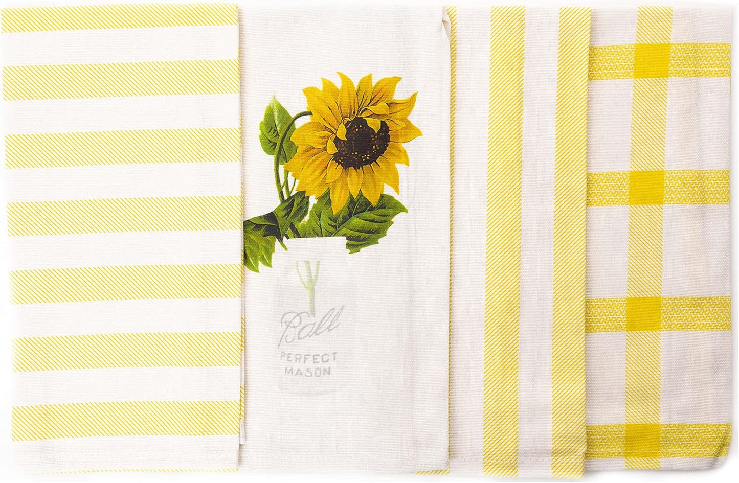 PERLLI Kitchen Dish Towels - Set of 4 Decorative 100% Cotton Towels | Yellow Lemon Print, 22.5 x 16 Inches