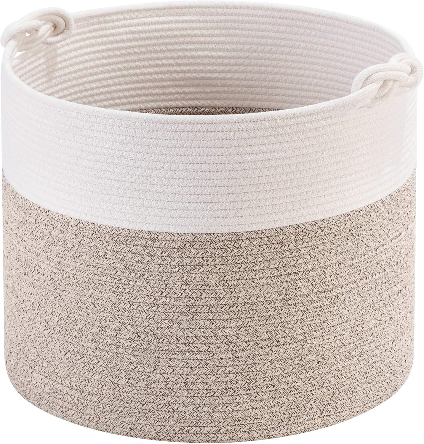 MINTWOOD Design Woven Cotton Rope Storage Basket - 15 x 14.2 Inches | Versatile Toy & Laundry Hamper in Light Brown