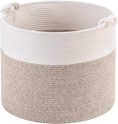 MINTWOOD Design Woven Cotton Rope Storage Basket - 15 x 14.2 Inches | Versatile Toy & Laundry Hamper in Light Brown