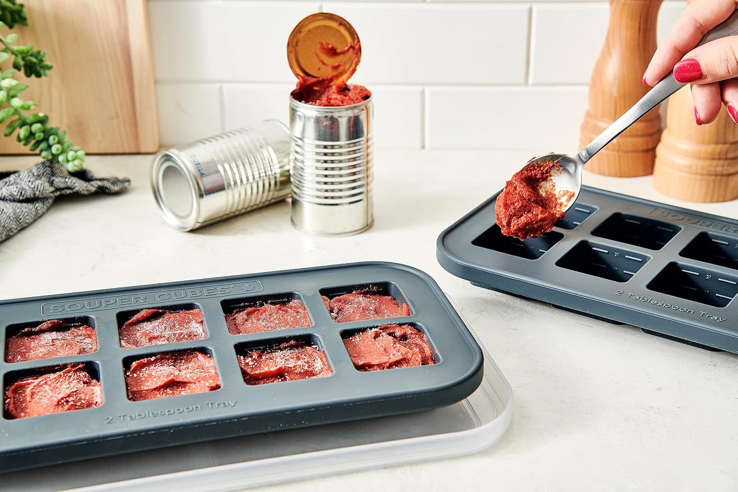 Souper Cubes Silicone Freezer Molds - Ideal for Storing Garlic, Herbs, and Purees - Charcoal | 2-Pack