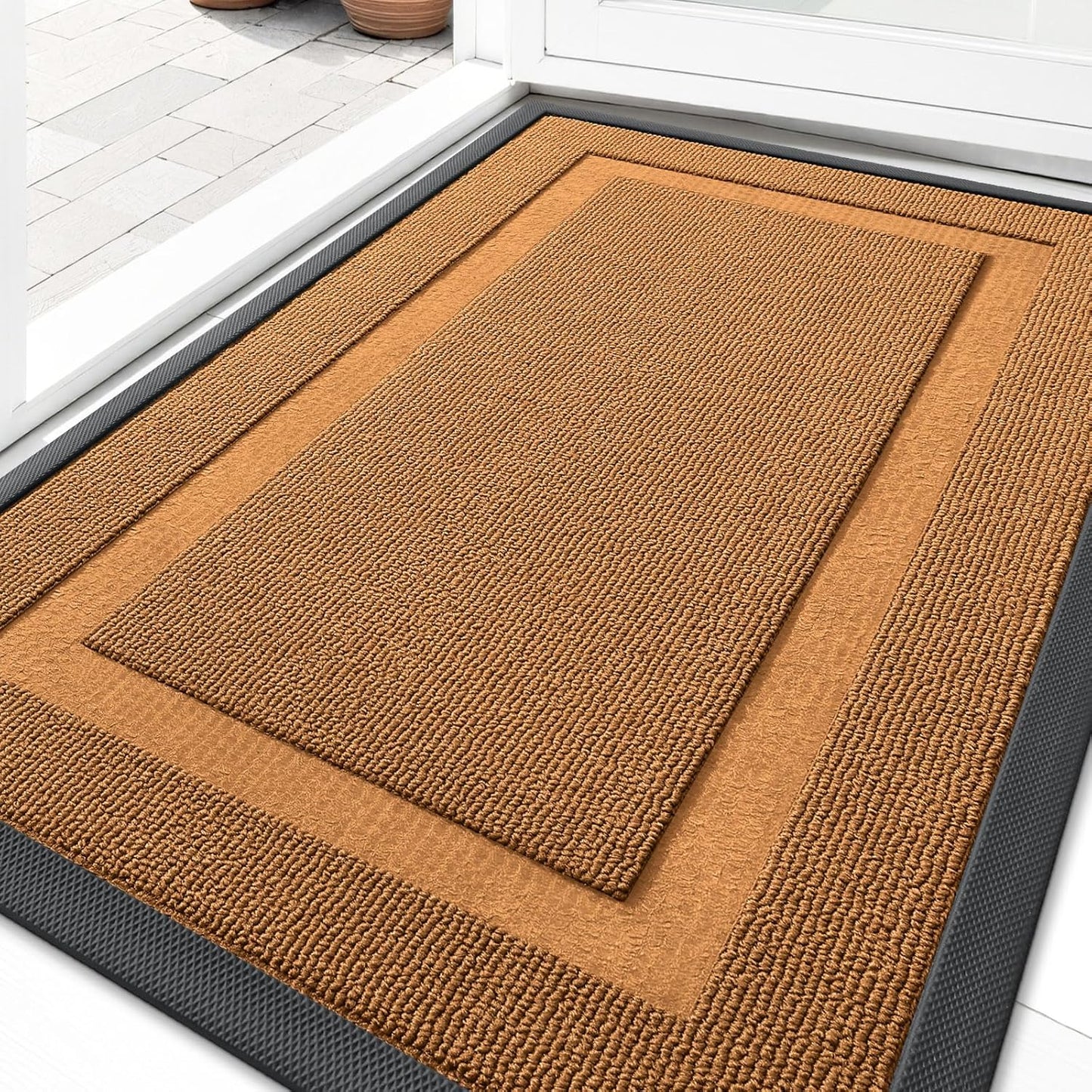 OLANLY Waterproof Front Door Mat - All-Season, Easy Clean Natural Rubber | 29.5x17, Tangerine Orange