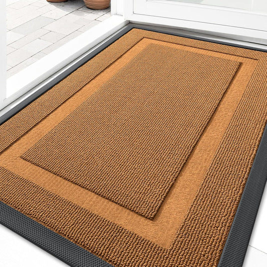 OLANLY Waterproof Front Door Mat - All-Season, Easy Clean Natural Rubber | 29.5x17, Tangerine Orange