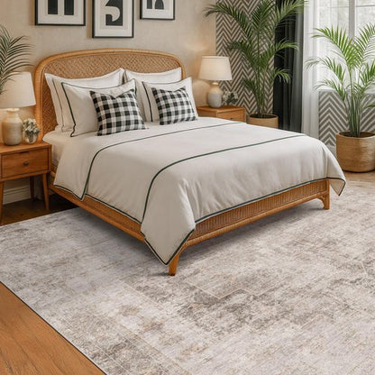 Hazo Haus Washable 5x7 Area Rugs for Living Room, Neutral Beige & Peach Farmhouse Rug for Dining Room & Bedroom, Ultra Soft Low-Pile Non-Slip Stain Resistant