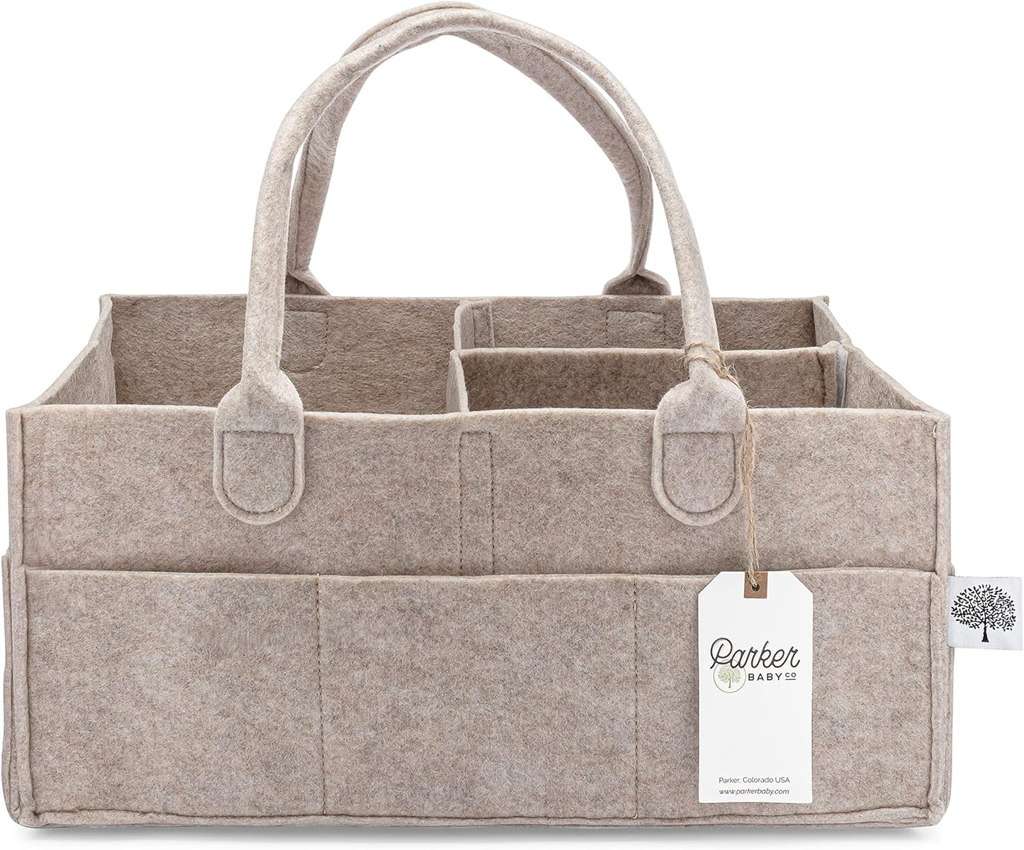 Parker Baby Co. Diaper Caddy Gift Set - Large & Regular Nursery Storage Bins | Car Organizer in Oatmeal
