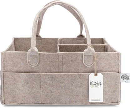 Parker Baby Co. Diaper Caddy Gift Set - Large & Regular Nursery Storage Bins | Car Organizer in Oatmeal