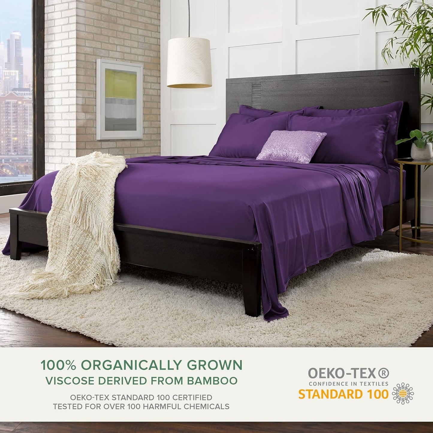 Pure Bamboo Twin Sheets - 100% Organic Viscose Bed Sheet Set | Luxuriously Soft & Cooling, Purple