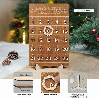 Skiennix Christmas Advent Calendar - Wooden Countdown Wall Hanging Sign | Rustic Holiday Decor for Kids & Family