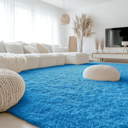 OLANLY Large Area Rug - Soft Fluffy Shaggy Carpet for Living Room & Bedroom | Bright Blue, Machine Washable
