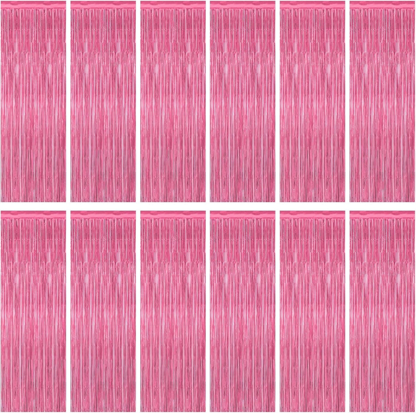 ZATAYE Pink Foil Fringe Curtains - 12 Pack Metallic Tinsel Backdrop for Parties | 3.28 FT x 7.05 FT