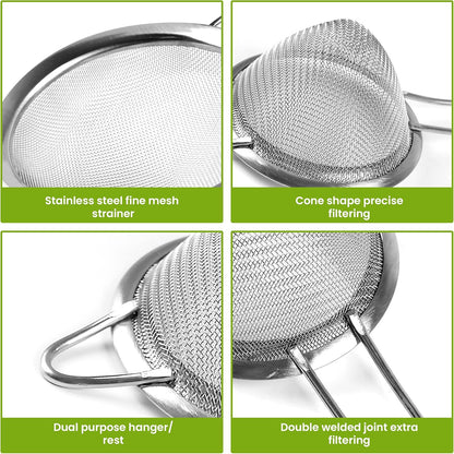 Stainless Steel Mesh Strainers Set by [Brand Name] - 5.5-Inch Round & 3.4-Inch Conical - Perfect for Sifting Pasta, Quinoa, Tea, and More