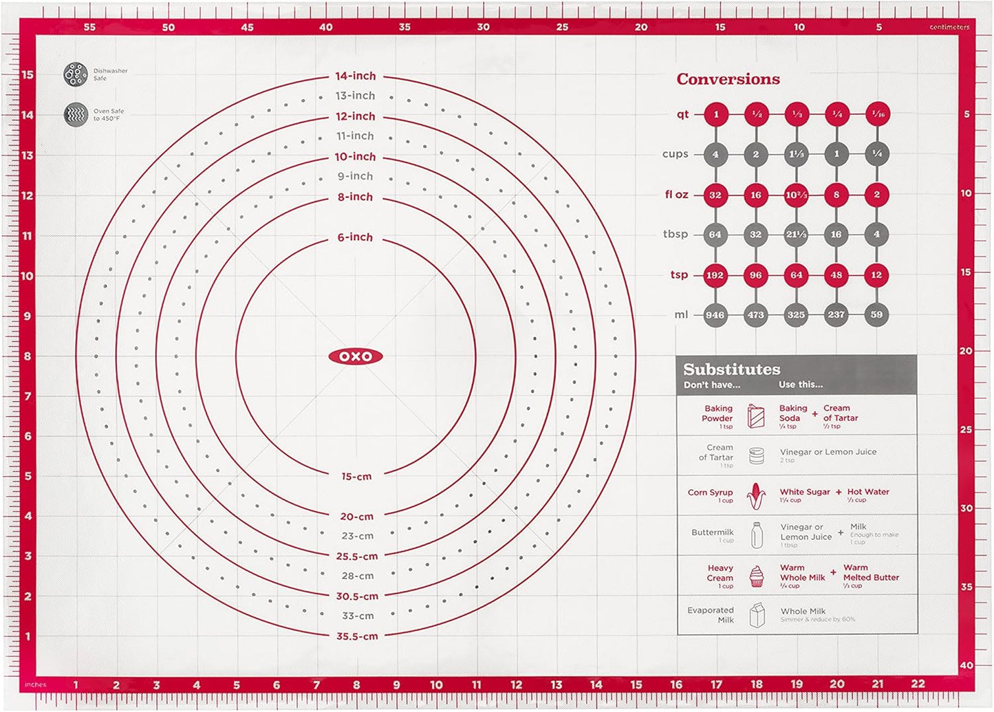 OXO Good Grips Non-Slip Silicone Pastry Mat - Built-In Measurements for Perfect Baking