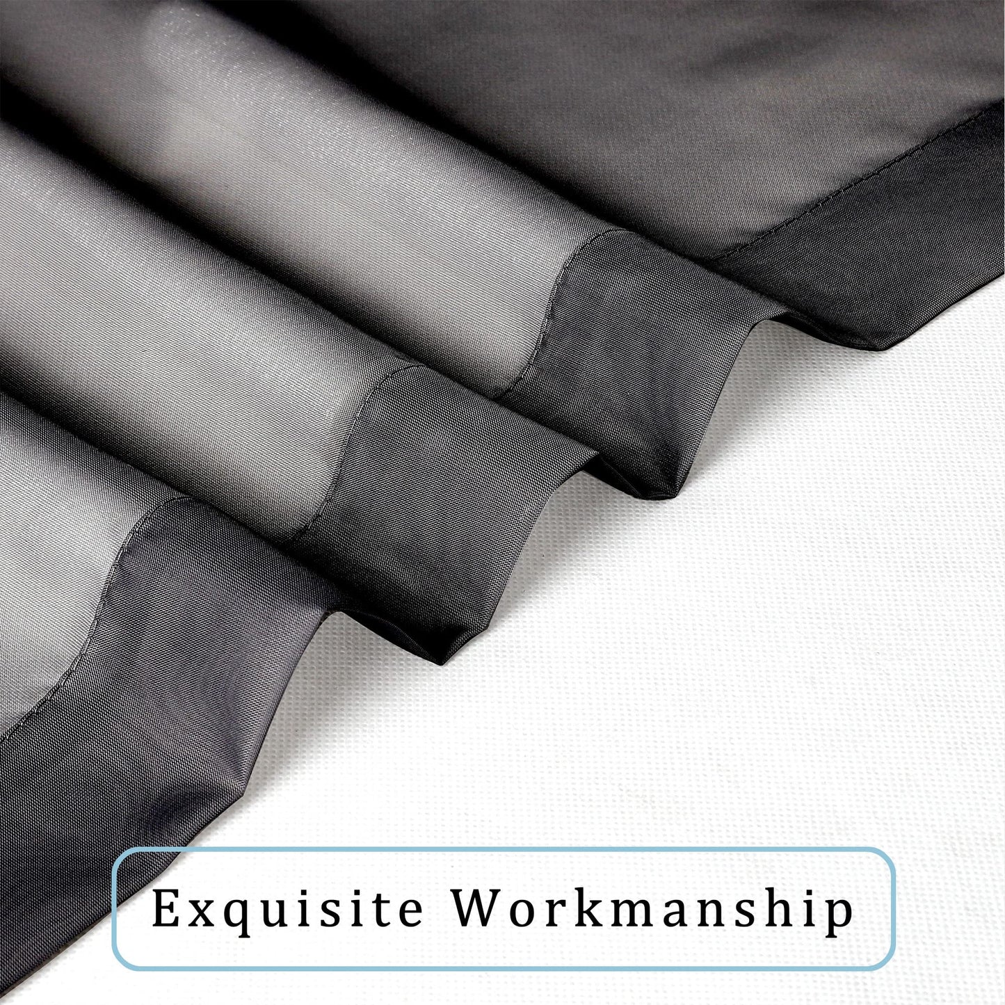 OWENIE Black Sheer Curtains, 45" Long Light Filtering Tiers for Kitchen, Basement, Bedroom - 2 Panels, Cafe Curtains for Small Windows, 42" W x 45" L