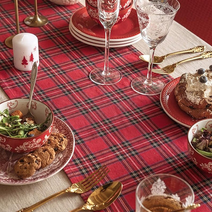Red Buffalo Plaid Christmas Table Runner 72 Inch – Washable Woven Cotton-Blend