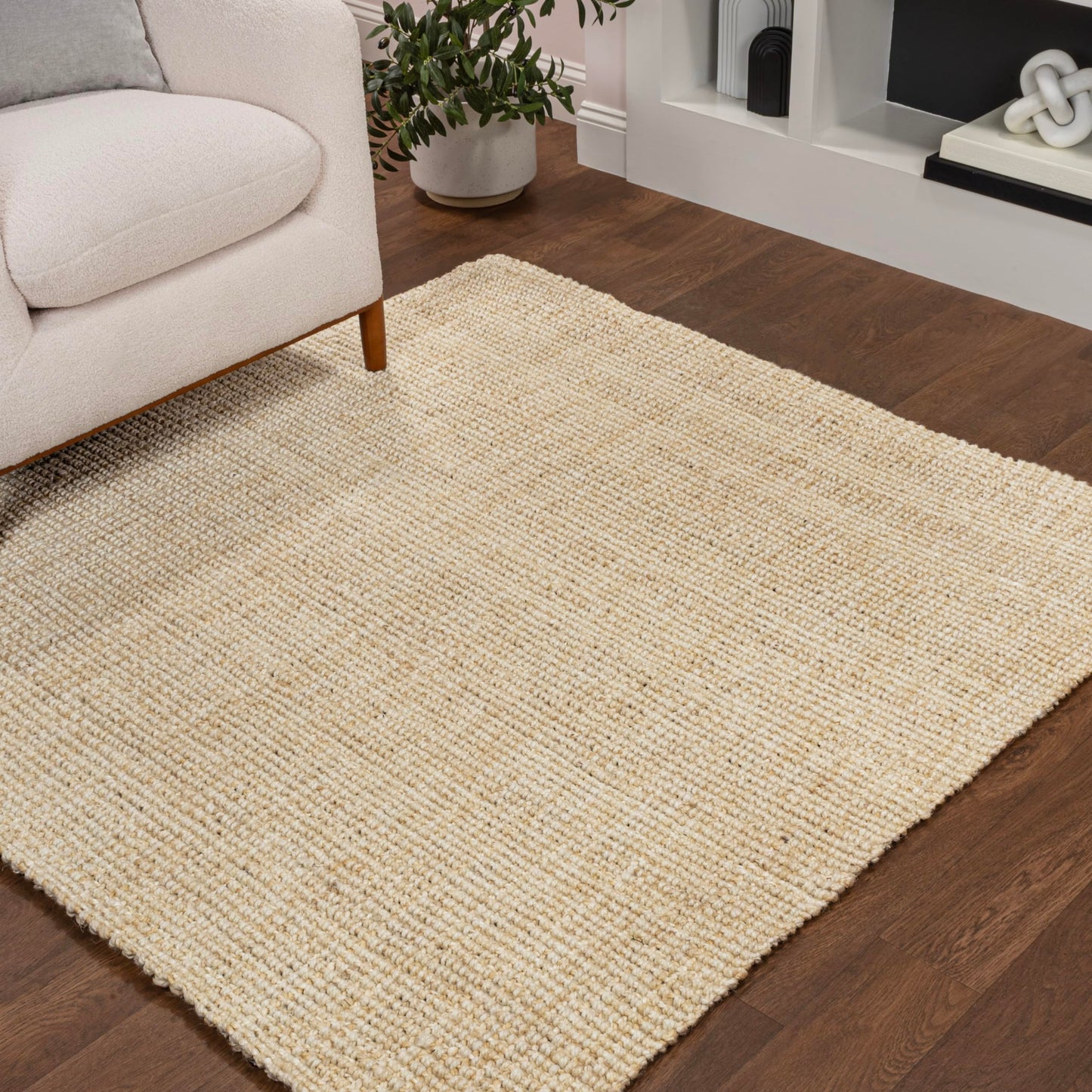 JONATHAN Y NFR103A-6SQ Hiro Hand Woven Chunky Jute Ivory 6' Square Area Rug Rustic, Vintage, Industrial, Perfect for Bedroom, Living Room, Kitchen