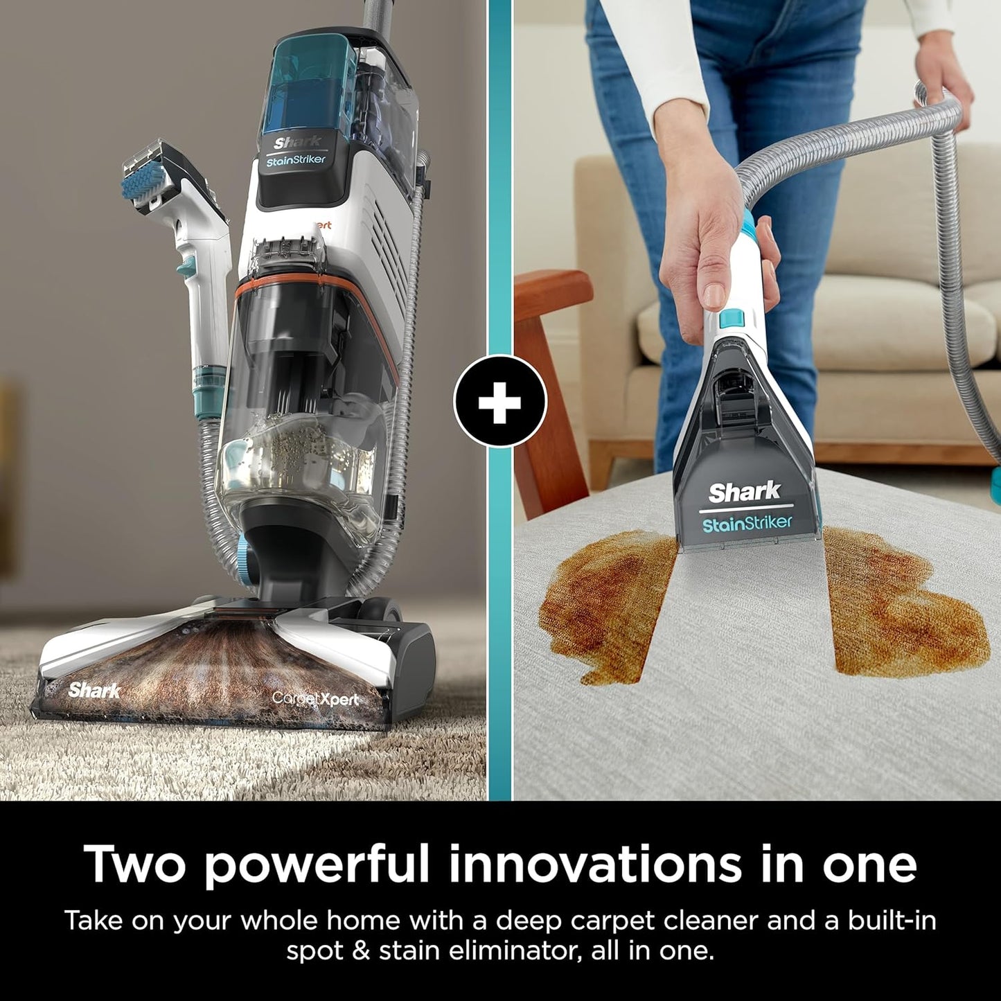 Shark R-EX201 CarpetXpert Upright Cleaner - StainStriker Technology for Carpets & Upholstery, Cyan