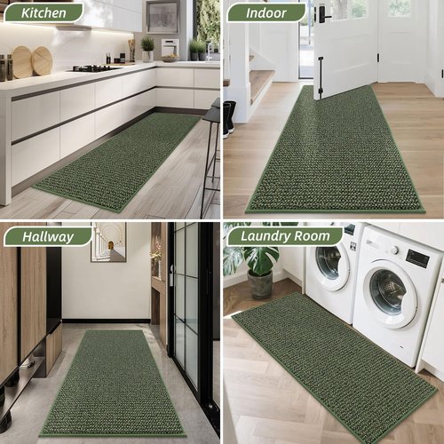 BEQHAUSE Dirt Trapper Door Mat 32" x 72", Non-Slip Washable Doormats Entrance Mat, Dirt Resistant and Absorbent Welcome Mat, Low Profile Floor Mats for Front Back Door and Entryway, Green